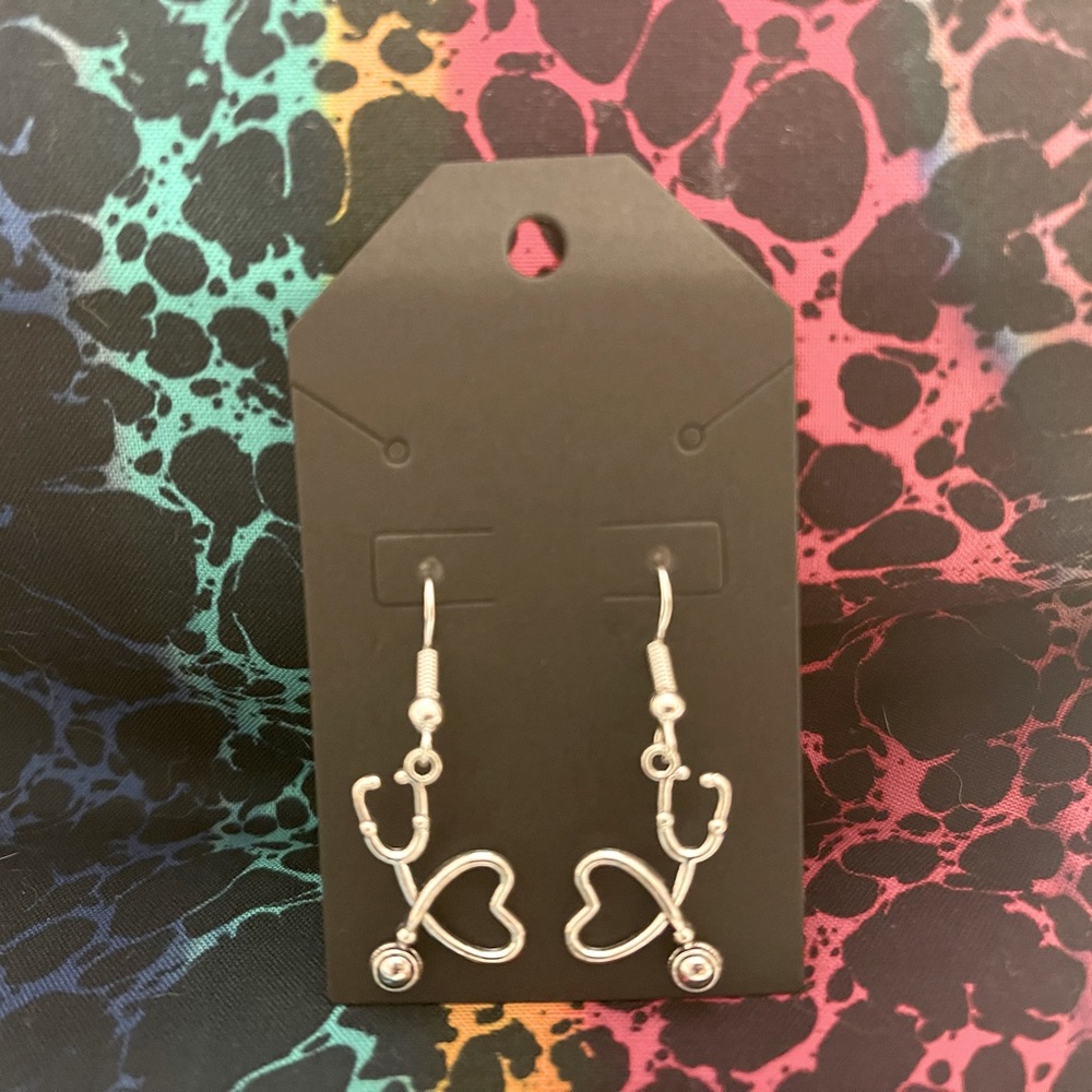 Earrings. Silver, stethoscopes.